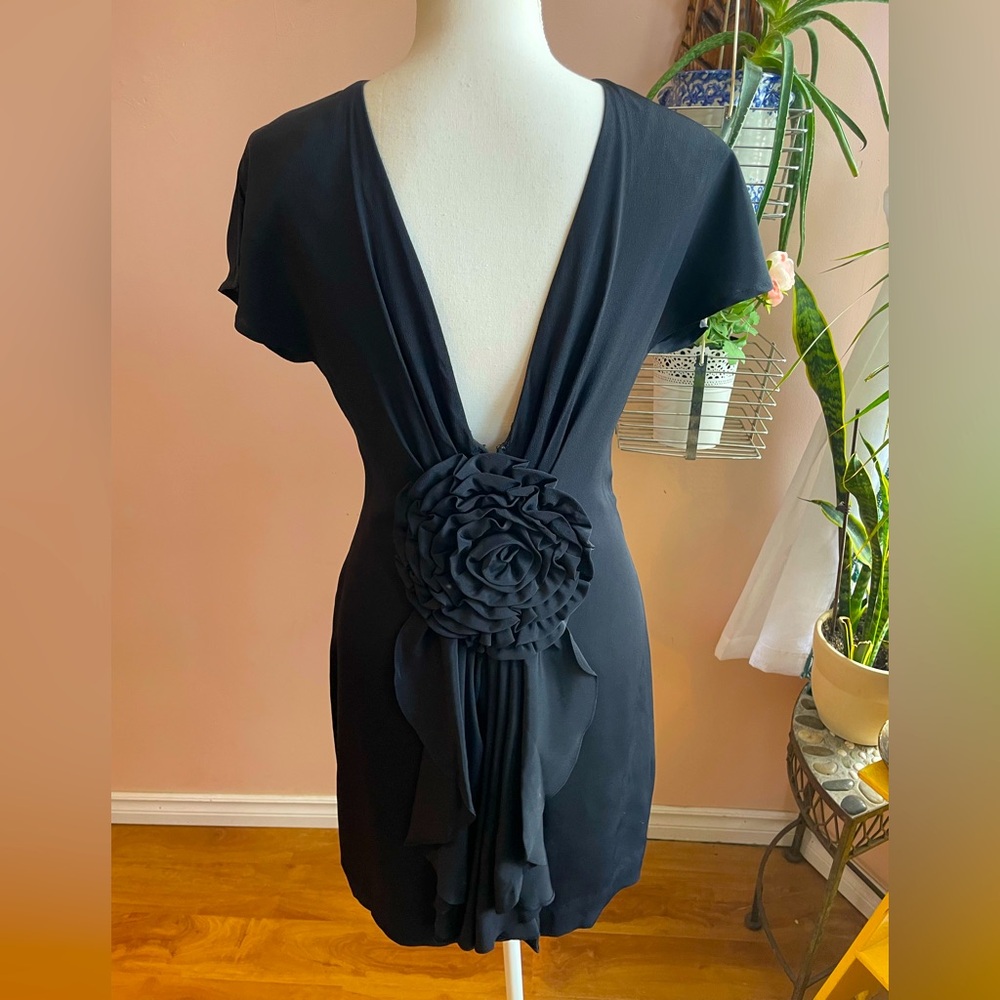 Vintage 90s Formal Little Black Dress with back Floral Detail, Size Small